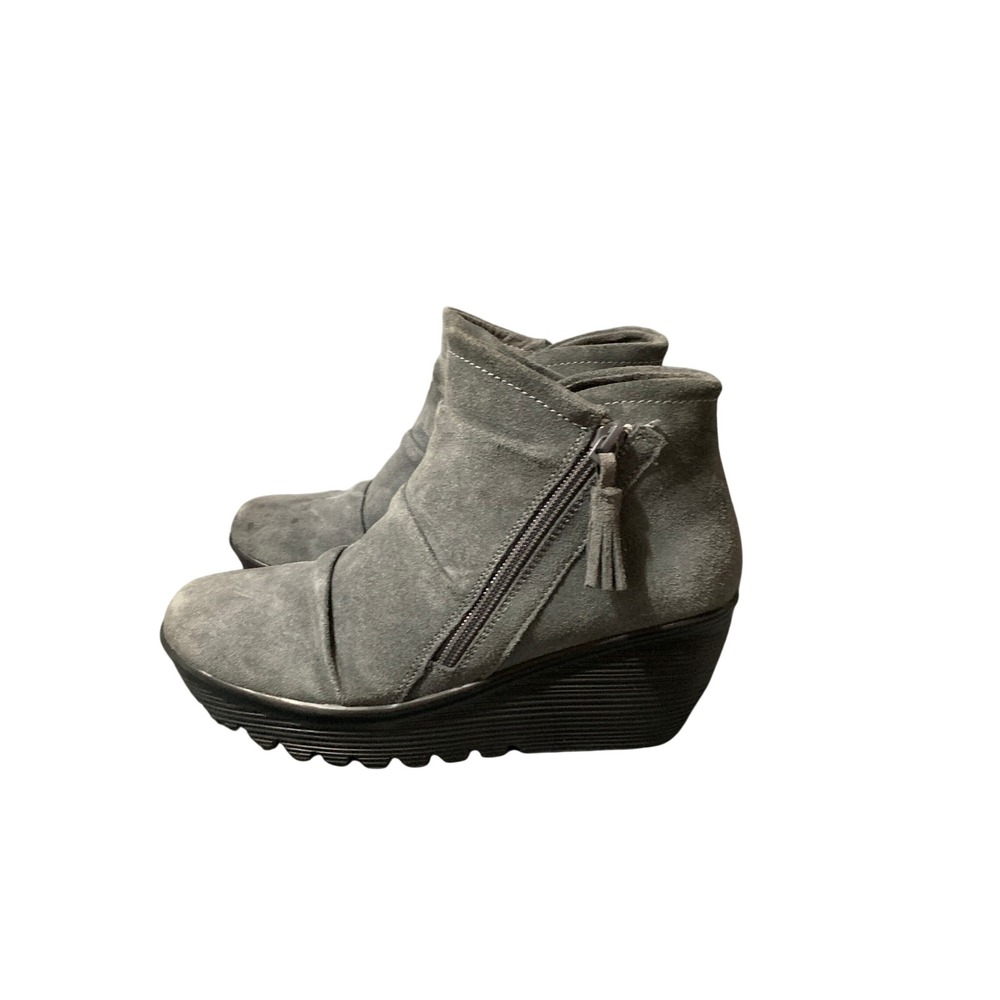 Skechers Parallel Double Trouble Grey Suede Wedge Ankle Boots Womens 7.5 Flaw